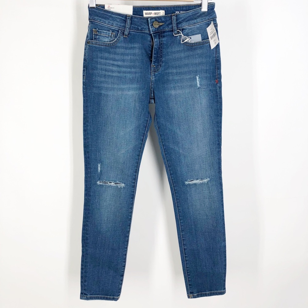 Warp +Weft Knee Slit Blue Distressed New York Skinny Jeans